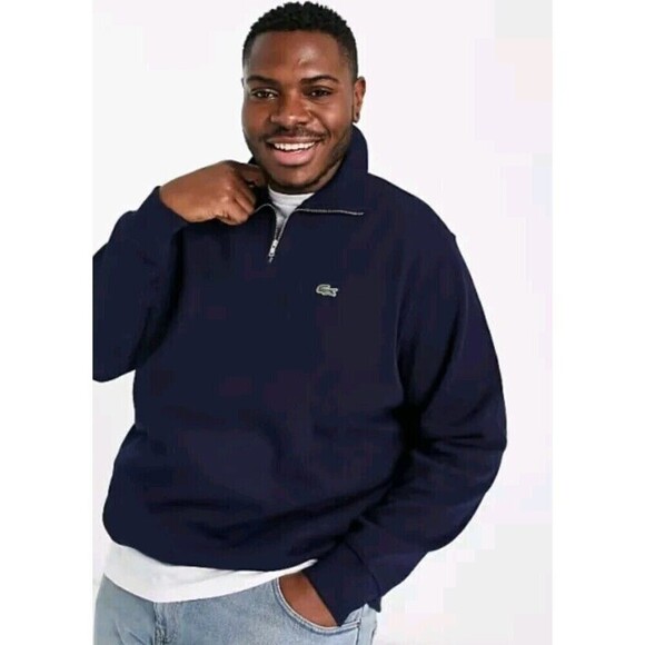 Lacoste Other - Lacoste 1/4 Zip Knit Pullover Sweatshirt Navy Blue 100% Cotton Pocket Men’s 4XL